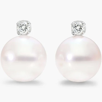 14K White Gold Cultured Akoya Pearl and Diamond Earrings