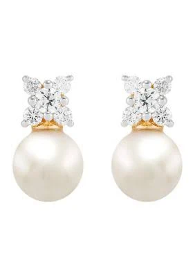 1/4 ct. t.w. Lab Grown Diamond and Pearl Earrings in 10K Yellow Gold