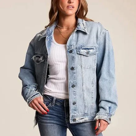 HIDDEN Women's Cotton Destructed Denim Jacket with Buckle
