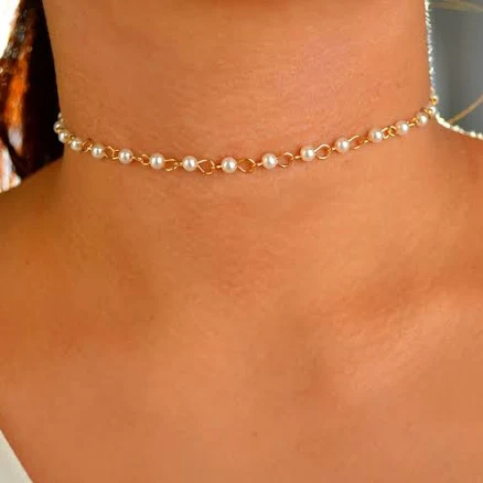 Dainty Faux Pearl Stainless Steel Choker Necklace