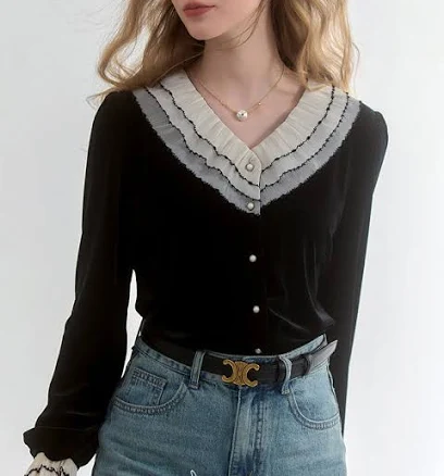 Velvet Contrast-Collar Cardigan