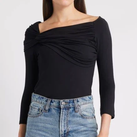 Loveappella Women's Asymmetric Neck Jersey Top