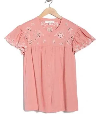 Eyelet Embroidery Flutter Sleeve Top