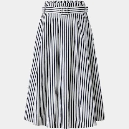 STRIPED BELTED MIDI SKIRT