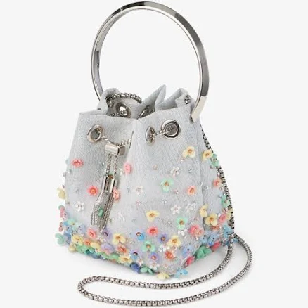 Jimmy Choo Bon Bon Floral-embellished Silver Bucket Bag