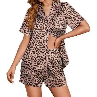 Ekouaer Women's Satin Silk Short Sleeve Button Down Pajamas Set