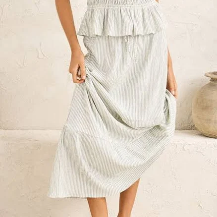 Rhythm Women's Striped Zuri Bias Midi Skirt in Cream - Size XS