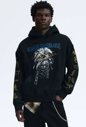 Men H&M Black Oversized Fit Printed Hoodie