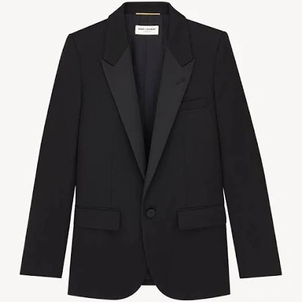 Women Saint Laurent Single-breasted Tuxedo Jacket In Grain De Poudre