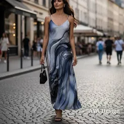 Abstract Watercolor Fluid Art Spaghetti Strap Marble Maxi DressAbstract Watercolor Fluid Art Spaghetti Strap Marble Maxi Dress