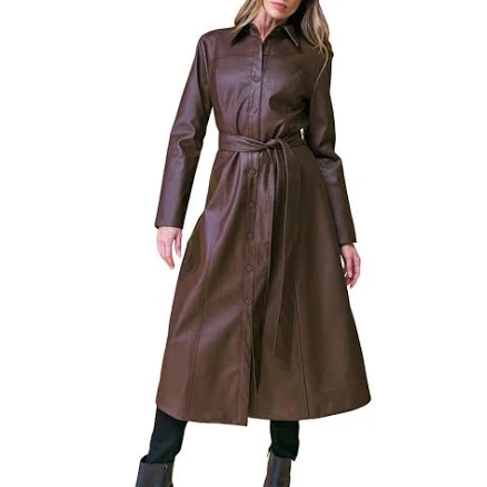 FLYING TOMATO Belted Faux Leather Coat