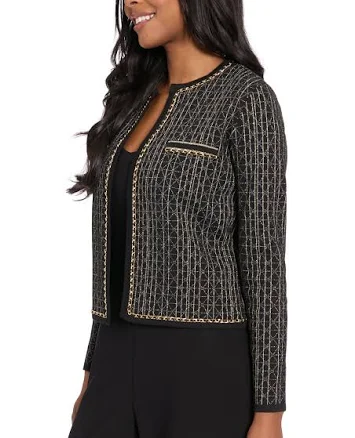 London Times Women's Earl Long Sleeve Printed Chain Sweater Cardigan