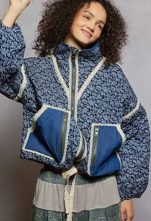 Paisley Lace Trim Reversible Padded Jacket