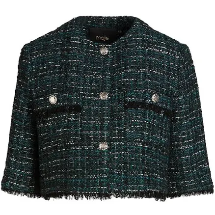 Maje Cropped Metallic Bouclé-tweed Women Jacket - Forest Green