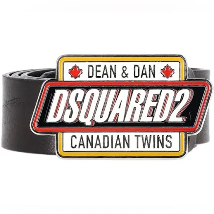 Dsquared2 Accessories | Dsquared2 Canadian Twins Leather Plaque Belt | Color: Black/Red | Size: Os | Makacercvadze's Closet