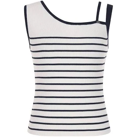 OLIVE des OLIVE Unbalanced Strap Ribbed Knit Blouse