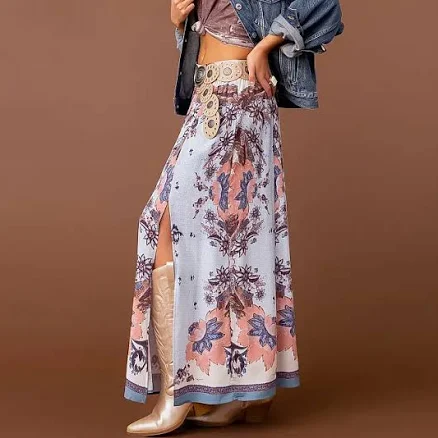 Sterling & Stitch Women's Rayon Floral Maxi Skirt with Buckle
