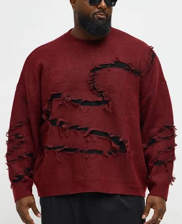 Fashion Nova Men's Oversized Distressed Crewneck Sweater Combo