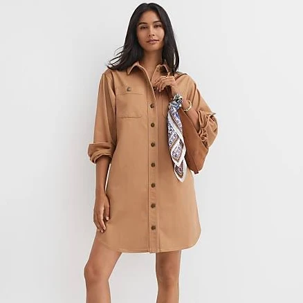 Loft Women's Shirttail Hem Mini Pocket Shirtdress
