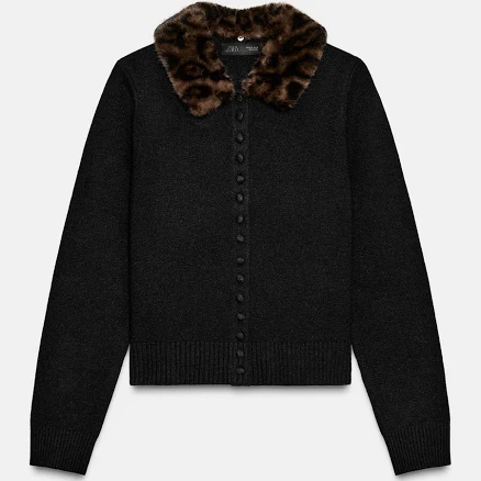 Zara Faux Fur Collar Cardigan