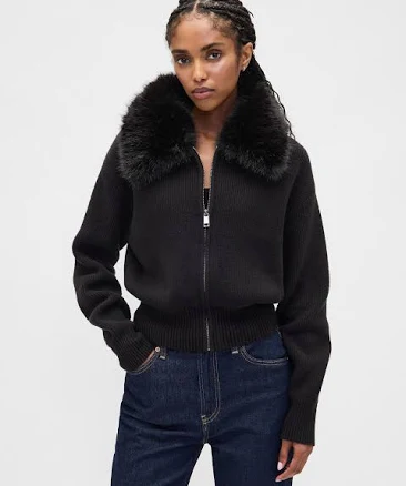 Gap Women's Cashsoft Faux-Fur Cardigan Sweater