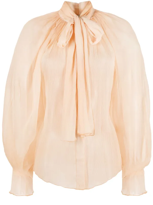 Pussy Bow-collar Silk Blouse
