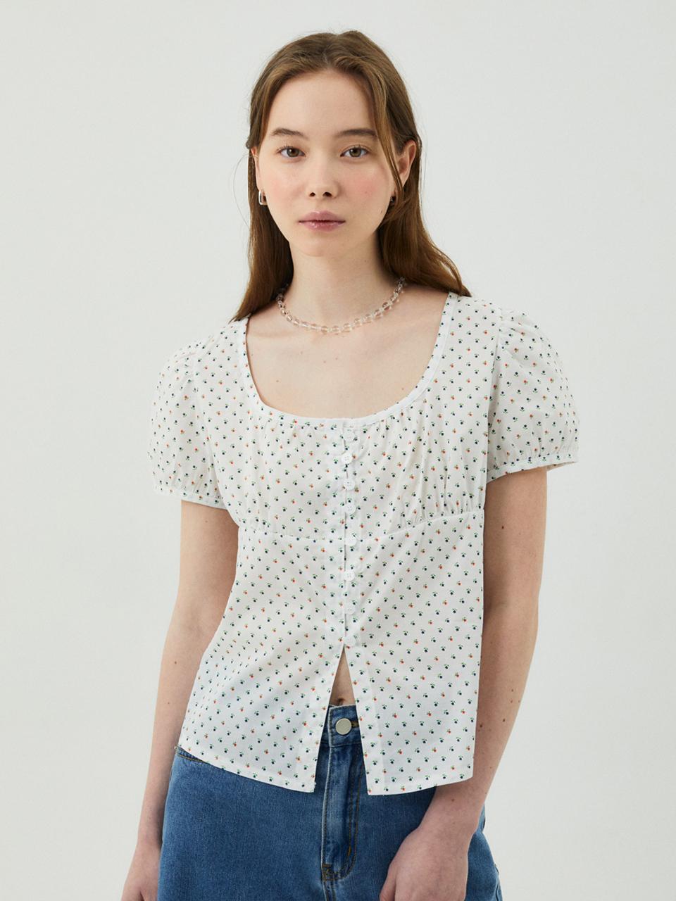 Jane Shirring Blouse Flower