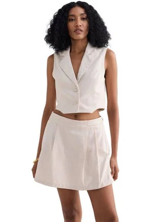 Reistor Women's Cropped Cotton Tweed Vest Set in Cream