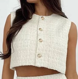 MABLE Women's Cropped Tweed Vest Top