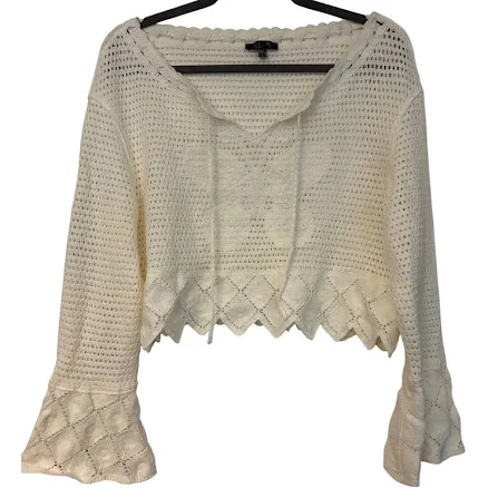Delias Dolls Kill Butterfly Crochet Knit Crop Top Cream Bell Sleeve