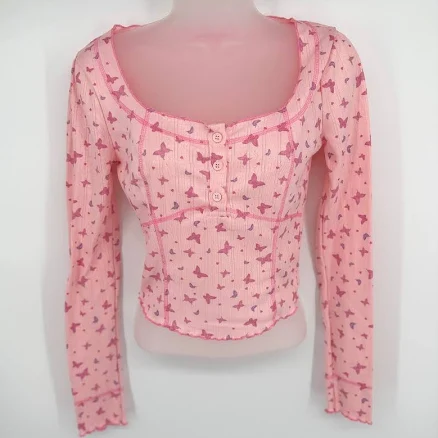 Dolls Kill Sugar Thrillz Butterfly Pointelle Top Women Xs Pink Lettuce