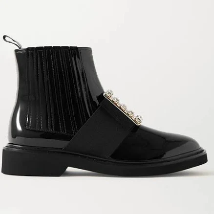 Roger Vivier Viv Ranger Crystalembellished Patentleather Chelsea Boots Black