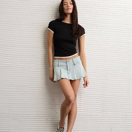AE Women's Super Low-Rise Pleated Micro Mini Skirt
