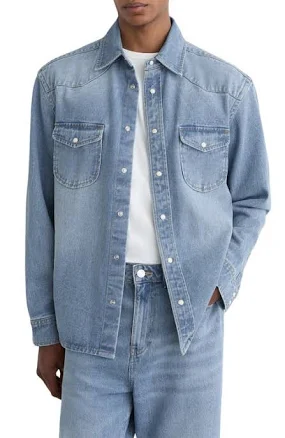 Reiss Men's Finley Washed Denim Western Overshirt