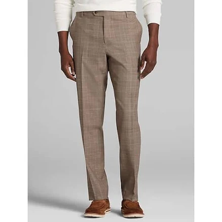 Joseph Abboud Classic Fit Wool Blend Plaid Men’s Dress Pants in Tan – 42W x 32L Tailored Suit Trousers for Work and Weddings