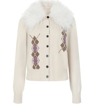 Quilted Knit Cardigan with Detachable Fur Collar