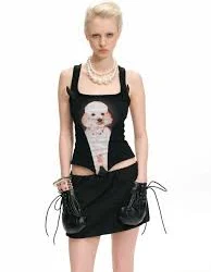 Pink Gemstone Poodle Devil Horn Tank Top