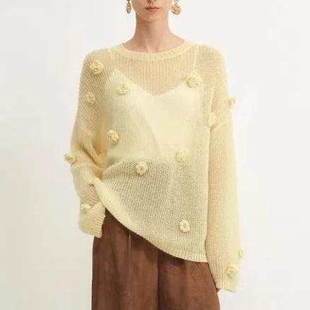 Sally Hand Crochet 3D Floral Camellia Sweater