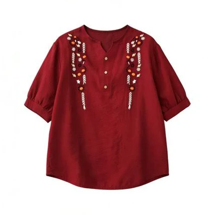 Ltpwer Linen Blouse for Women Roll Up Sleeve Shirt Mexican Shirts Dressy Casual Bohemian Tops Floral Print Shirt 2026 Vacation Fashion Clothes Graphic