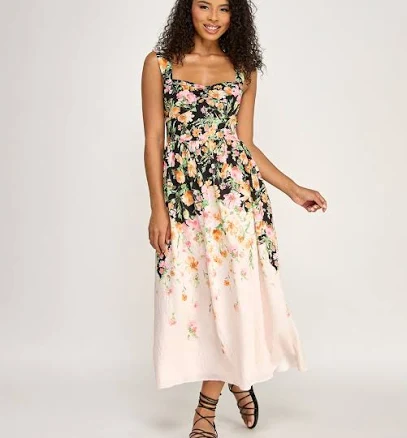 Seni & Cade Juniors' Floral Sweetheart Neck Midi Dress