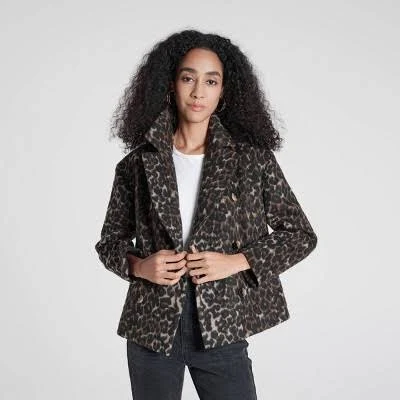 A New Day Women's Leopard Print Pea Coat