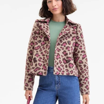 On 34th Women's Brushed Animal Print Shrunken Peacoat