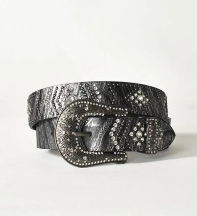Rhinestone Studs Leather Belt