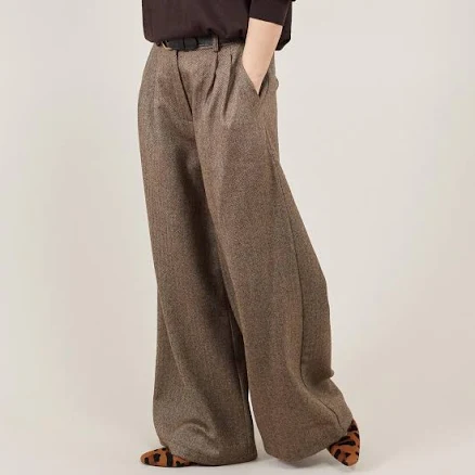 Wool Tweed High-Waist Pleated Wide-Leg Pants