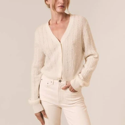 Le Jean Pearl Embellished Cardigan Ivory