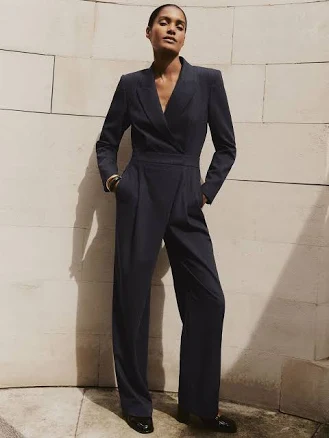 Reiss Women's Rhoda Pinstripe Tailored Wide-Leg Wool Jumpsuit