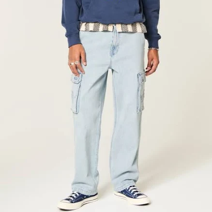 Hollister Men's Baggy Embroidered Cargo Jeans