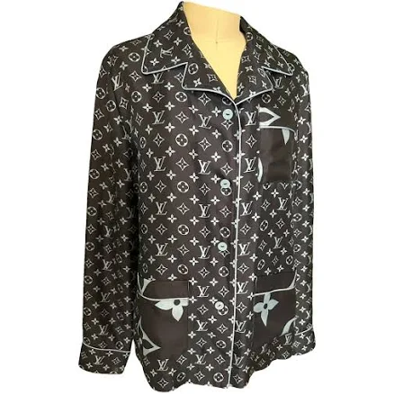 LOUIS VUITTON Monogram Silk Pajama Shirt Size 38 IT