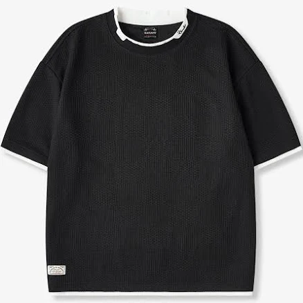 KaraKu Fake Layered Diamond Jacquard Knit T-Shirt