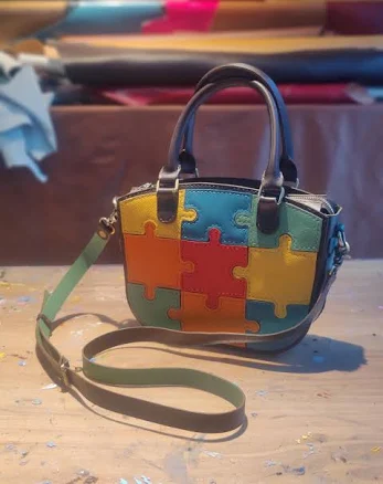 Handmade Leather Geometric Jigsaw Puzzle Bag